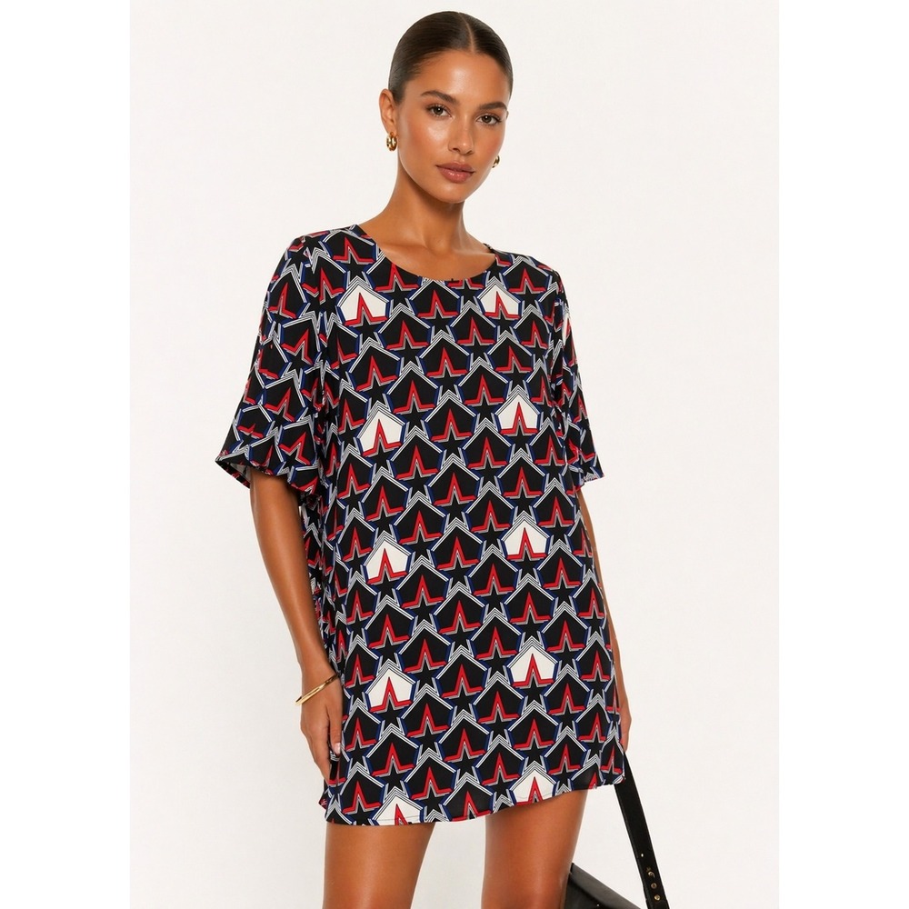 NWT Glamorous Curve US 18 XL Star 4th of July T-Shirt Tunic Dress Black Red Blue